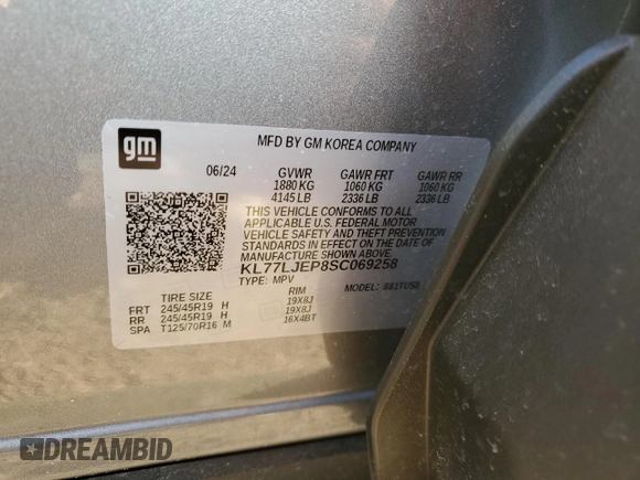 2025 Chevrolet Trax 2RS with VIN KL77LJEP8SC069258, listed as a Copart auction lot 47516225 with 4,974 mi miles and Salvage Title. Bid and sale history available at carsss.com. Image 14.