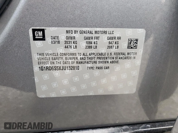 2018 Chevrolet Volt Premier with VIN 1G1RD6S5XJU132810, listed as a Copart auction lot 50585595 with 115,742 mi miles and Salvage Title. Bid and sale history available at carsss.com. Image 14.