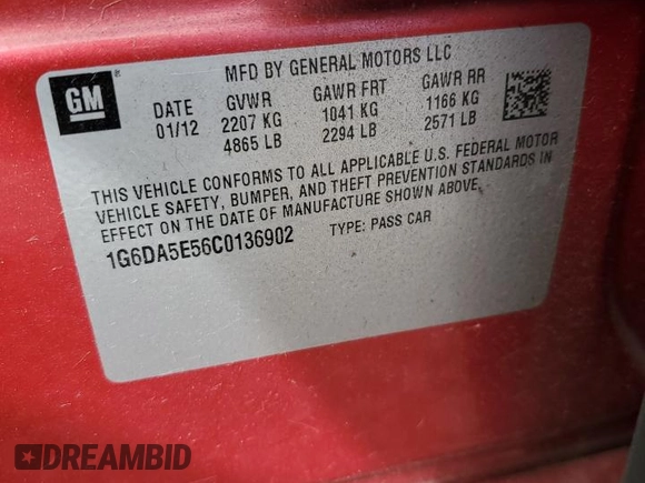 2012 Cadillac CTS with VIN 1G6DA5E56C0136902, listed as a Copart auction lot 49765005 with 52,599 mi miles and Salvage Title. Bid and sale history available at DreamBid. Image 14.