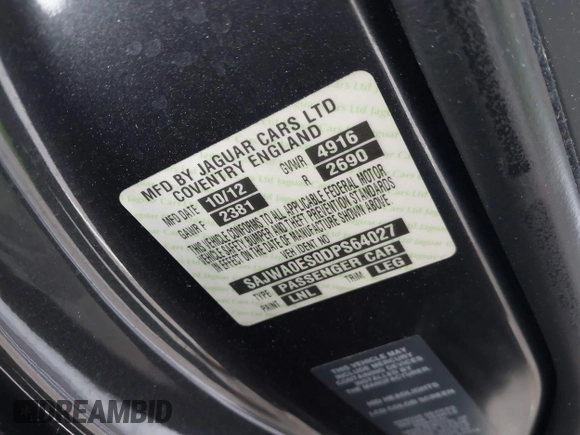 2013 Jaguar XF I4 RWD with VIN SAJWA0ES0DPS64027, listed as a IAAI auction lot 41569121 with 103,115 mi miles. Bid and sale history available at carsss.com. Image 9.