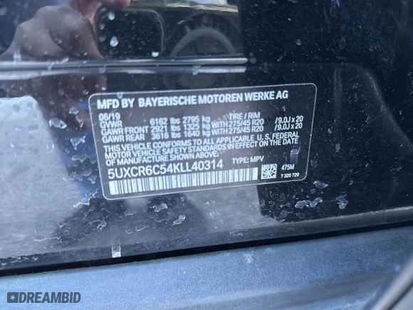 2019 BMW X5 xDrive40i with VIN 5UXCR6C54KLL40314, listed as a IAAI auction lot 41451852 with 94,178 mi miles. Bid and sale history available at carsss.com. Image 9.