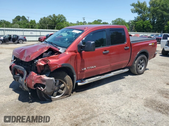 2015 Nissan Titan Pro-4X with VIN 1N6BA0EC5FN506358, listed as a Copart auction lot 56671205 with 153,712 mi miles and Salvage title. Bid and sale history available at DreamBid. Image 1.