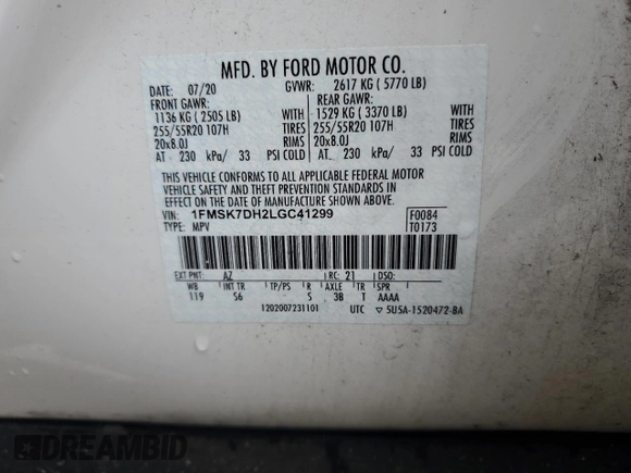 2020 Ford Explorer XLT z VIN 1FMSK7DH2LGC41299, wystawiony jako Copart lot #75872593 z przebiegiem Nie podano mil oraz Nie do naprawy • Non repairable. Historia ofert i sprzedaży dostępna na DreamBid. Obrazek 13.