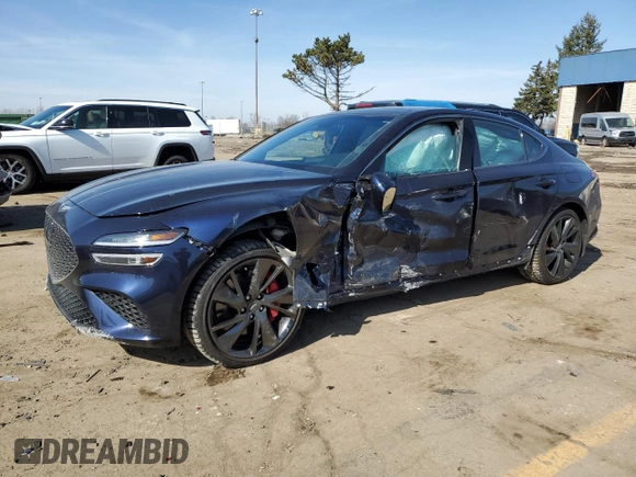 2023 Genesis G70 3.3T with VIN KMTG54TE1PU134177, listed as a Copart auction lot 48476115 with 15,763 mi miles and Clean title. Bid and sale history available at DreamBid. Image 1.