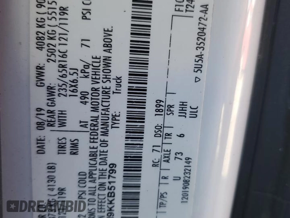2019 Ford Transit z VIN 1FTYR1ZM9KKB51799, wystawiony jako Copart lot #48765045 z przebiegiem 261 954 mil mil oraz Szkoda całkowita • Salvage title. Historia ofert i sprzedaży dostępna na DreamBid. Obrazek 15.