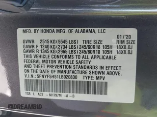 2020 Honda Pilot EX-L with VIN 5FNYF5H51LB020830, listed as a IAAI auction lot 42255746 with 60,503 mi miles and . Bid and sale history available at DreamBid. Image 9.