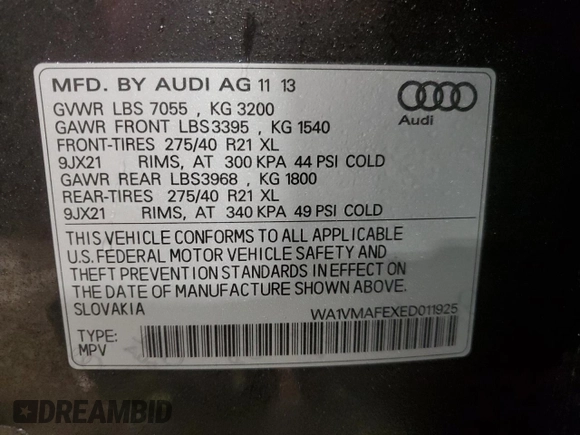 2014 Audi Q7 3.0L TDI Prestige with VIN WA1VMAFEXED011925, listed as a Copart auction lot 46054715 with 186,551 mi miles and Clean Title. Bid and sale history available at carsss.com. Image 14.