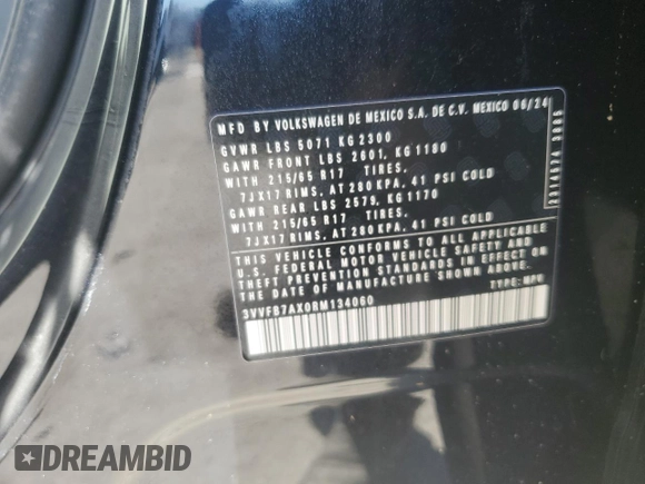 2024 Volkswagen Tiguan S with VIN 3VVFB7AX0RM134060, listed as a Copart auction lot 44733445 with Not provided miles and Salvage title. Bid and sale history available at DreamBid. Image 13.