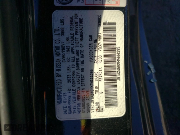 2015 Nissan 370Z with VIN JN1AZ4EHXFM444295, listed as a Copart auction lot 78216194 with 0 mi miles and Salvage Title. Bid and sale history available at carsss.com. Image 13.