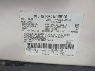 2018 Ford Explorer XLT с VIN 1FM5K7D89JGC70129, выставлен на аукционе IAAI как лот 42499846 с пробегом 86 726 миль миль и . История ставок и продаж доступна на DreamBid. Изображение 9.