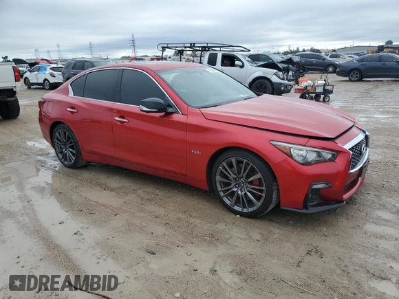 2019 Infiniti Q50 RED SPORT 400 with VIN JN1FV7AP5KM761024, listed as a Copart auction lot 85488304 with 91,709 mi miles and Salvage Title. Bid and sale history available at carsss.com. Image 4.