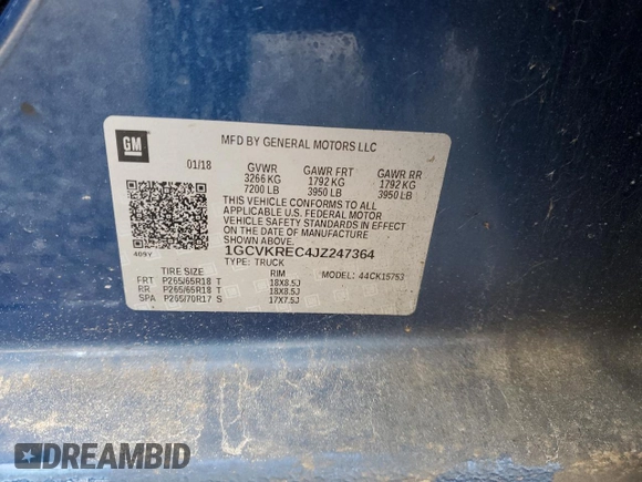2018 Chevrolet Silverado 1500 LT with VIN 1GCVKREC4JZ247364, listed as a Copart auction lot 54399465 with 51,339 mi miles and Salvage Title. Bid and sale history available at DreamBid. Image 13.