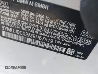 2021 BMW X4 M with VIN 5YMUJ0C02M9H67919, listed as a IAAI auction lot 41667578 with 43,567 mi miles. Bid and sale history available at carsss.com. Image 9.