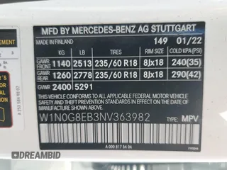 2022 Mercedes-Benz GLC 300 with VIN W1N0G8EB3NV363982, listed as a Copart auction lot 56407665 with 52,243 mi miles and Salvage title. Bid and sale history available at DreamBid. Image 13.