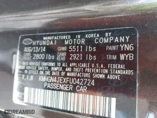 2015 Hyundai Genesis 3.8L with VIN KMHGN4JEXFU042724, listed as a IAAI auction lot 41995113 with 144,194 mi miles. Bid and sale history available at carsss.com. Image 9.
