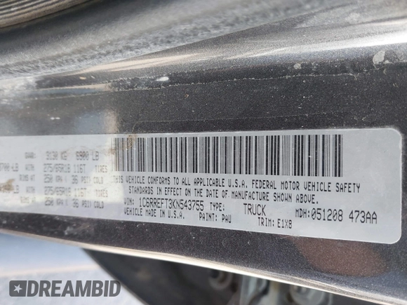 2019 Ram 1500 Big Horn z VIN 1C6RREFT3KN543755, wystawiony jako IAAI lot #42040871 z przebiegiem 135 614 mil mil oraz . Historia ofert i sprzedaży dostępna na DreamBid. Obrazek 9.