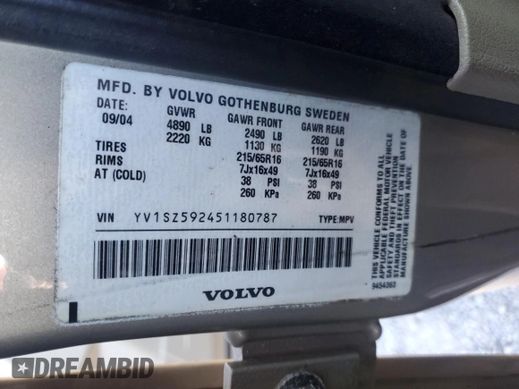 2005 Volvo XC70 with VIN YV1SZ592451180787, listed as a Copart auction lot 81856974 with 220,788 mi miles and Clean Title. Bid and sale history available at DreamBid. Image 13.