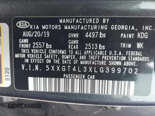 2020 Kia Optima LX with VIN 5XXGT4L3XLG399702, listed as a IAAI auction lot 42092023 with 70,861 mi miles and . Bid and sale history available at DreamBid. Image 9.