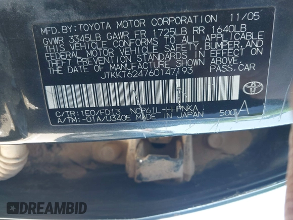 2006 Scion xA with VIN JTKKT624760147193, listed as a IAAI auction lot 42016574 with 245,067 mi miles. Bid and sale history available at carsss.com. Image 9.