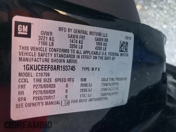 2010 GMC Yukon Denali with VIN 1GKUCEEF8AR193745, listed as a Copart auction lot 79361673 with 140,524 mi miles and Salvage Title. Bid and sale history available at carsss.com. Image 13.