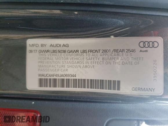 2018 Audi S4 Prestige with VIN WAUC4AF49JA069344, listed as a Copart auction lot 63826864 with 38,690 mi miles and Salvage Title. Bid and sale history available at carsss.com. Image 12.