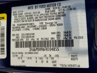 2015 Ford Fusion SE z VIN 3FA6P0H96FR104855, wystawiony jako Copart lot #51948365 z przebiegiem 84 281 mil mil oraz Szkoda całkowita • Salvage title. Historia ofert i sprzedaży dostępna na DreamBid. Obrazek 12.