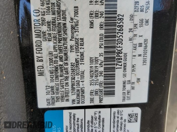 2013 Ford Mustang GT with VIN 1ZVBP8CF3D5268582, listed as a Copart auction lot 53849955 with 129,229 mi miles and Clean Title. Bid and sale history available at carsss.com. Image 12.