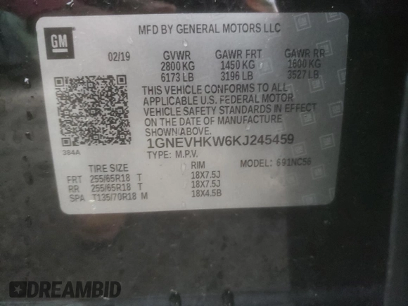 2019 Chevrolet Traverse LT Leather with VIN 1GNEVHKW6KJ245459, listed as a Copart auction lot 49576785 with 97,626 mi miles and Salvage Title. Bid and sale history available at carsss.com. Image 14.