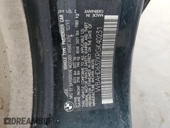 1994 BMW 5 Series 525i z VIN WBAHD632XRGK40231, wystawiony jako Copart lot #59364145 z przebiegiem Nie podano mil oraz Czysty tytuł • Clean title. Historia ofert i sprzedaży dostępna na DreamBid. Obrazek 12.