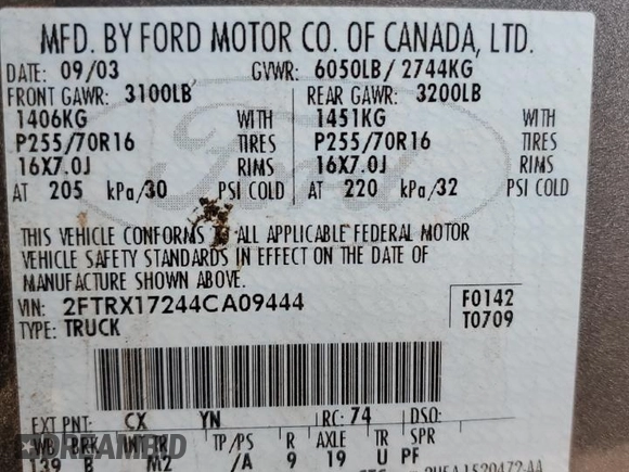 2004 Ford F-150 XL with VIN 2FTRX17244CA09444, listed as a Copart auction lot 45982425 with 364,914 mi miles and Salvage title. Bid and sale history available at DreamBid. Image 12.