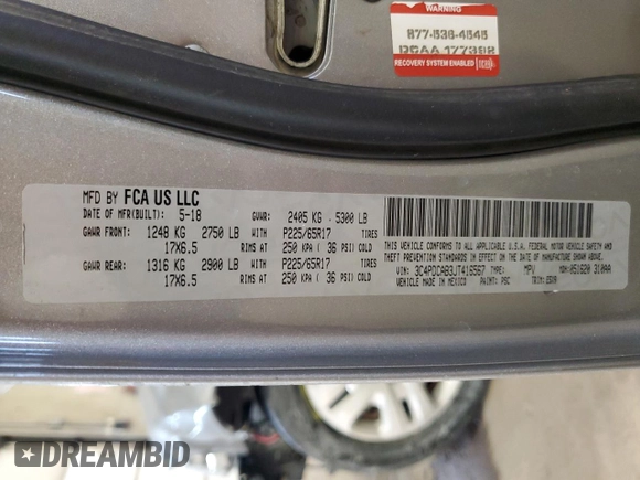 2018 Dodge Journey SE with VIN 3C4PDCAB3JT416567, listed as a Copart auction lot 45307745 with 108,487 mi miles and Salvage Title. Bid and sale history available at carsss.com. Image 16.