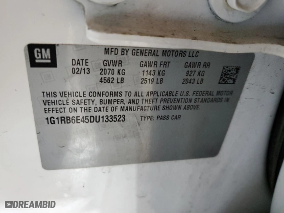 2013 Chevrolet Volt with VIN 1G1RB6E45DU133523, listed as a Copart auction lot 48653675 with 96,204 mi miles and Salvage Title. Bid and sale history available at carsss.com. Image 15.