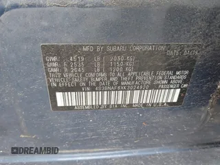 2019 Subaru Legacy Premium with VIN 4S3BNAF6XK3024920, listed as a IAAI auction lot 42021302 with 78,621 mi miles. Bid and sale history available at carsss.com. Image 9.