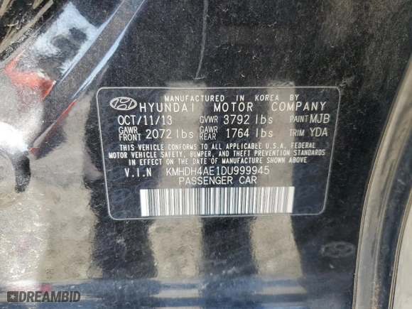 2013 Hyundai Elantra GLS PZEV with VIN KMHDH4AE1DU999945, listed as a Copart auction lot 48854195 with 211,992 mi miles and Salvage Title. Bid and sale history available at carsss.com. Image 15.