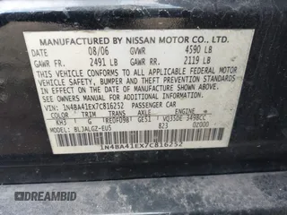 2007 Nissan Maxima 3.5 SE with VIN 1N4BA41EX7C816252, listed as a IAAI auction lot 41821707 with 119,080 mi miles. Bid and sale history available at carsss.com. Image 9.