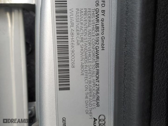 2006 Audi S4 with VIN WUARL48H46K900268, listed as a Copart auction lot 46163935 with 100,371 mi miles and Salvage Title. Bid and sale history available at carsss.com. Image 12.