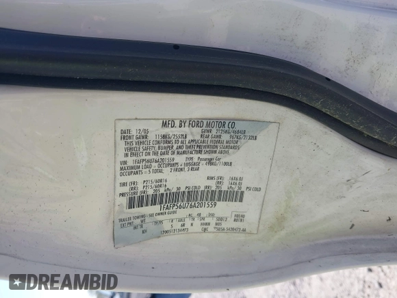 2006 Ford Taurus SEL with VIN 1FAFP56U76A201559, listed as a IAAI auction lot 42126308 with 164,000 mi miles and . Bid and sale history available at DreamBid. Image 9.