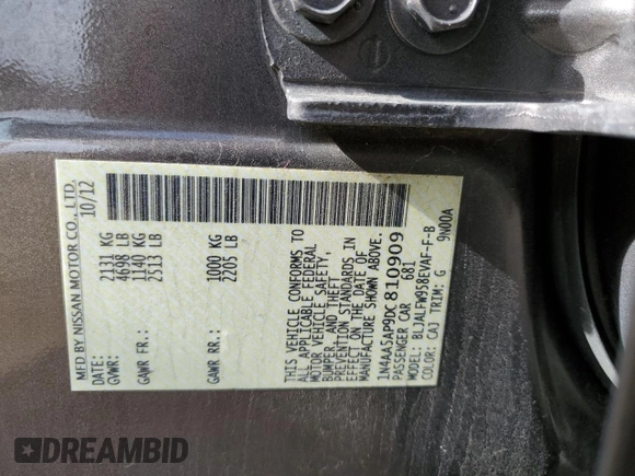 2013 Nissan Maxima S z VIN 1N4AA5AP9DC810909, wystawiony jako Copart lot #89194245 z przebiegiem Nie podano mil oraz Szkoda całkowita • Salvage title. Historia ofert i sprzedaży dostępna na DreamBid. Obrazek 14.