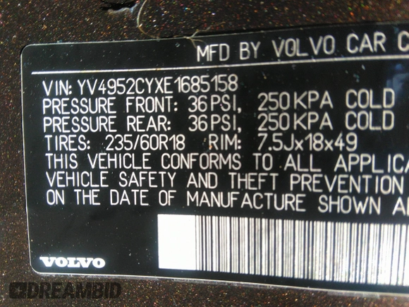 2014 Volvo XC90 with VIN YV4952CYXE1685158, listed as a IAAI auction lot 36913252 with 76,316 mi miles. Bid and sale history available at carsss.com. Image 9.