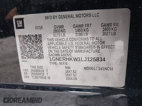 2020 Chevrolet Traverse LT with VIN 1GNERHKW1LJ125834, listed as a IAAI auction lot 42245948 with Not provided miles and . Bid and sale history available at DreamBid. Image 9.