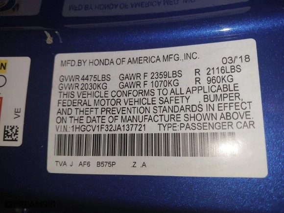 2018 Honda Accord Sedan Sport 1.5T with VIN 1HGCV1F32JA137721, listed as a IAAI auction lot 41849720 with 88,498 mi miles. Bid and sale history available at carsss.com. Image 9.