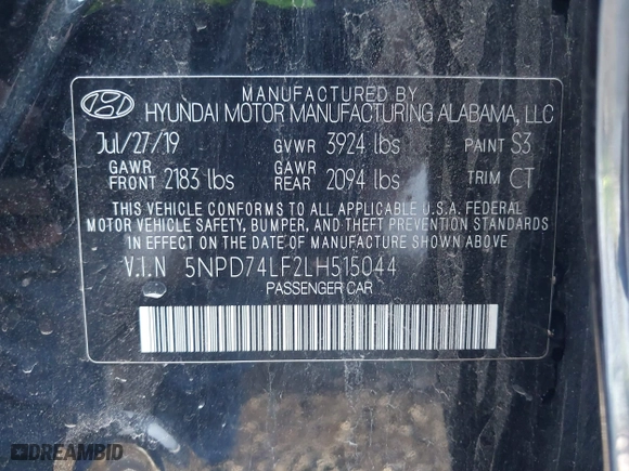 2020 Hyundai Elantra SE with VIN 5NPD74LF2LH515044, listed as a IAAI auction lot 40904053 with 33,341 mi miles. Bid and sale history available at carsss.com. Image 9.