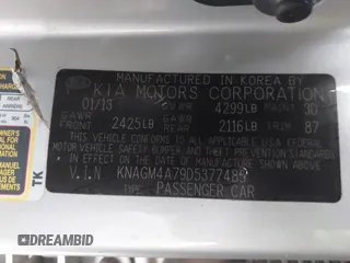2013 Kia Optima LX with VIN KNAGM4A79D5377485, listed as a IAAI auction lot 41290306 with 172,253 mi miles. Bid and sale history available at carsss.com. Image 9.