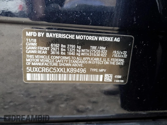 2019 BMW X5 xDrive40i with VIN 5UXCR6C5XKLK89496, listed as a Copart auction lot 44371545 with 71,626 mi miles and Non Repairable. Bid and sale history available at carsss.com. Image 13.
