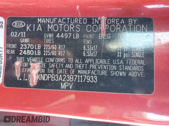 2011 Kia Sportage with VIN KNDPB3A23B7117933, listed as a Copart auction lot 59360025 with 196,779 mi miles and Salvage title. Bid and sale history available at DreamBid. Image 13.