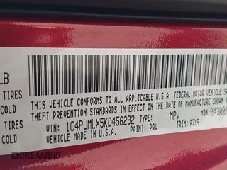 2019 Jeep Cherokee Latitude Plus with VIN 1C4PJMLX5KD456292, listed as a IAAI auction lot 40940110 with 95,622 mi miles and . Bid and sale history available at DreamBid. Image 9.