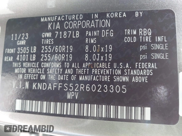 2024 Kia EV9 Wind z VIN KNDAFFS52R6023305, wystawiony jako IAAI lot #41582609 z przebiegiem 23 941 mil mil oraz . Historia ofert i sprzedaży dostępna na DreamBid. Obrazek 9.