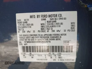 2021 Ford Explorer XLT z VIN 1FMSK8DH4MGB22676, wystawiony jako IAAI lot #41413548 z przebiegiem 41 287 mil mil oraz . Historia ofert i sprzedaży dostępna na DreamBid. Obrazek 8.