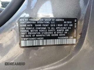 2013 Volkswagen Passat SE with VIN 1VWBP7A38DC146282, listed as a Copart auction lot 56064885 with Not provided miles and Salvage title. Bid and sale history available at DreamBid. Image 13.
