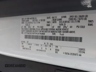 2015 Ford Transit Cargo with VIN 1FTNE2CM7FKA78466, listed as a IAAI auction lot 42074455 with 214,797 mi miles and . Bid and sale history available at carsss.com. Image 9.